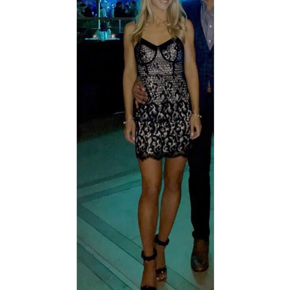 Black lace bustier mini dress